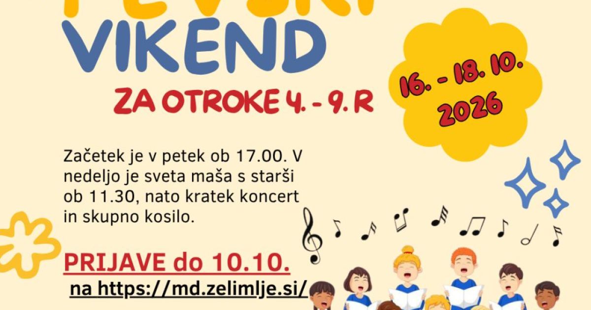 Pevski vikend za otroke od 4. do 9. razreda OŠ